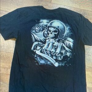 Men's Black Long Sleeve Skull Biker Graphic Tee